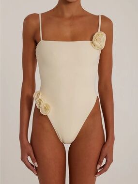 NWT | SAME Rosette Cream Choker One-Piece Swimsuit XS